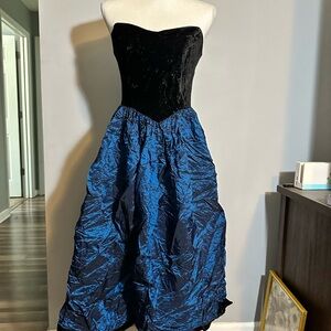 Vintage Black Velvet and Blue Formal Prom Dress by Dance Allure Whimsigoth